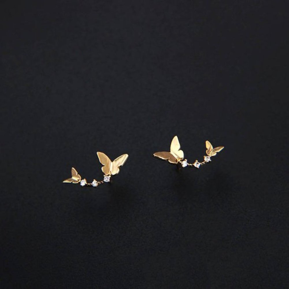 Gold Vermeil Butterfly Earrings Studs Dainty Minimal Minimalist Earrings for her - Picture 5 of 6